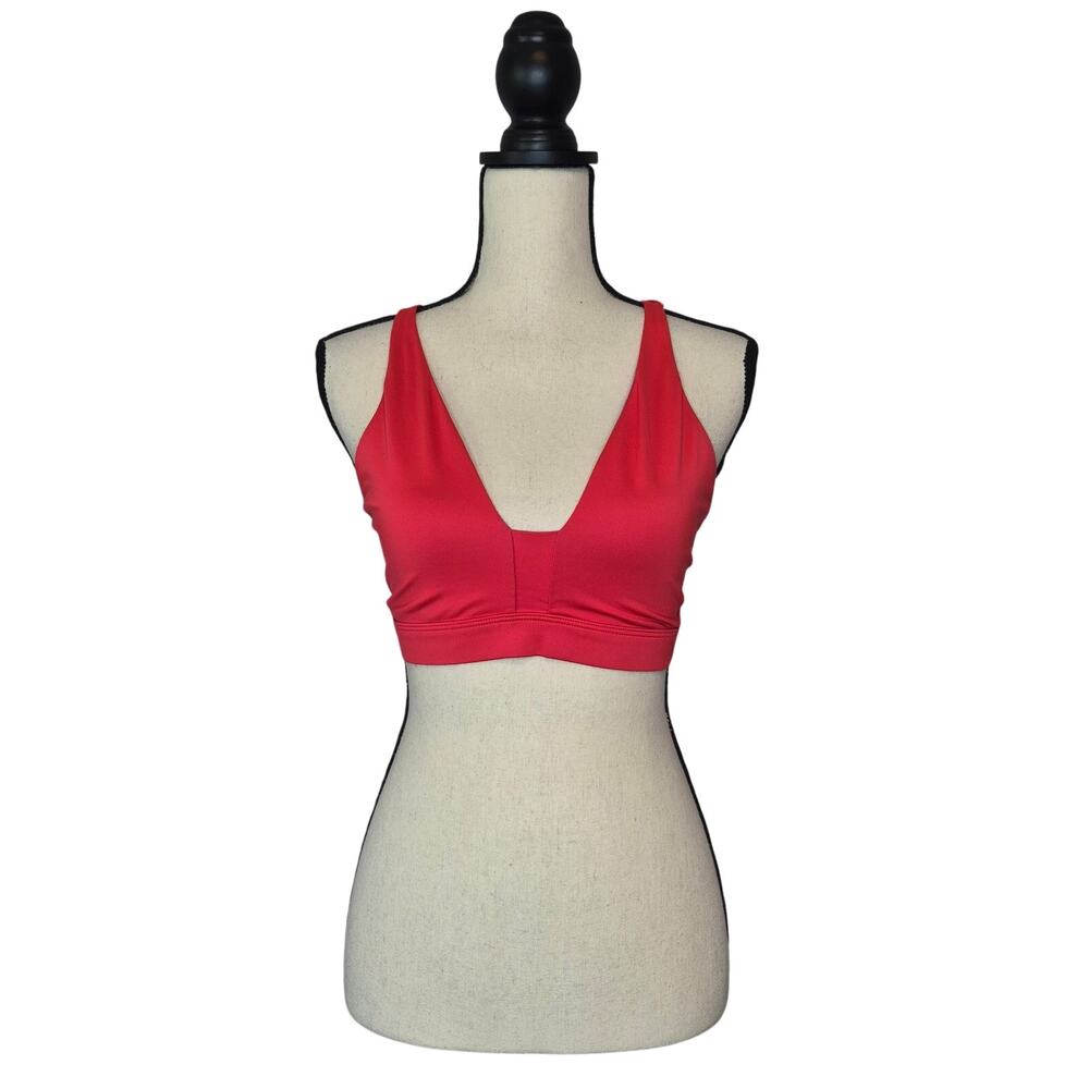 Victoria's Secret VSX Sport Strappy Caged Back V Neck Sports Bra Red Coral Sz L